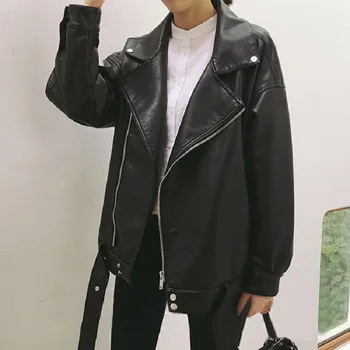 

Autumn Women PU Leather Jacket Long Sleeve Turn Down Collar Women Short Jacket Coat For Autumn