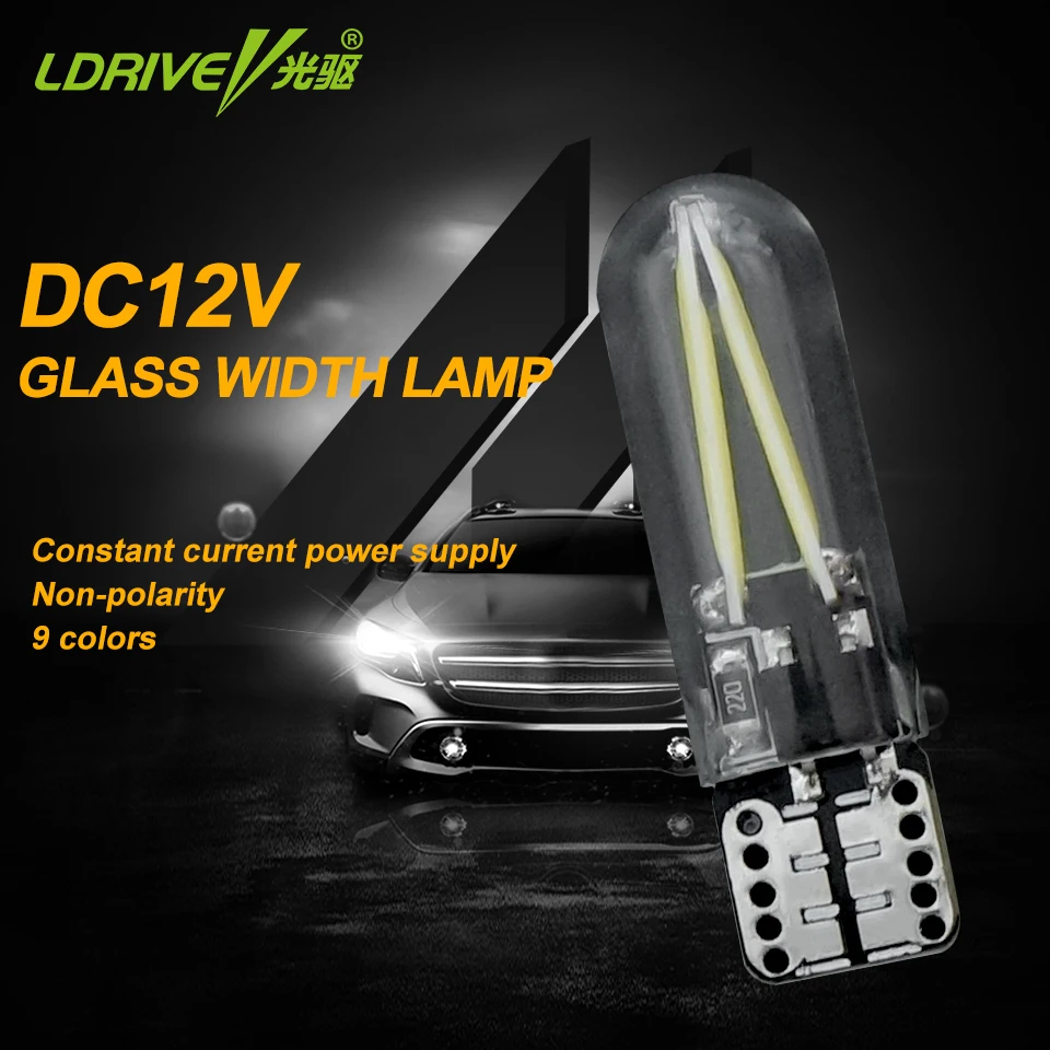 

LDRIVE 2PCS 9 Colors W5W T10 LED Car Reading Light Dome Lamp Glass Filament Auto Automobiles Turn Signal Bulb 12V T10 LED Bulb