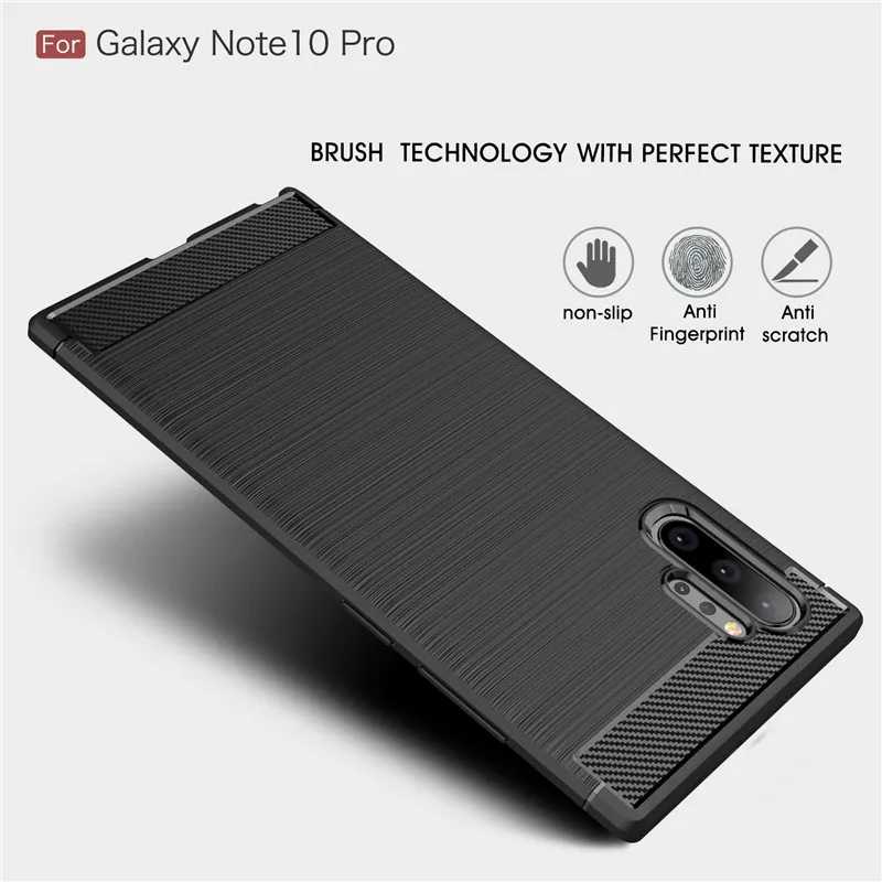 

For Samsung Note 10 / Note 10 pro case Brushed Carbon Fiber TPU Shockproof Back Cover For Note10 Rugged Silicone Armor Coque