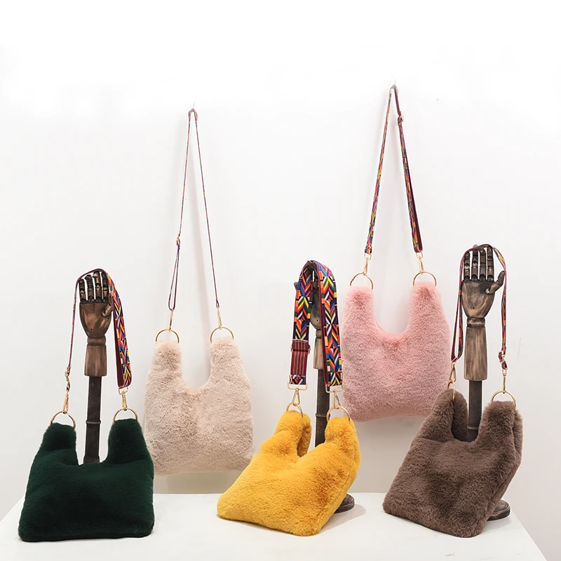 

Women Bags Designer Fashion Faux Rex Rabbit Fur Bag Women 2019 Fur Waist Pack New Luxury Plush Shoulder Bag