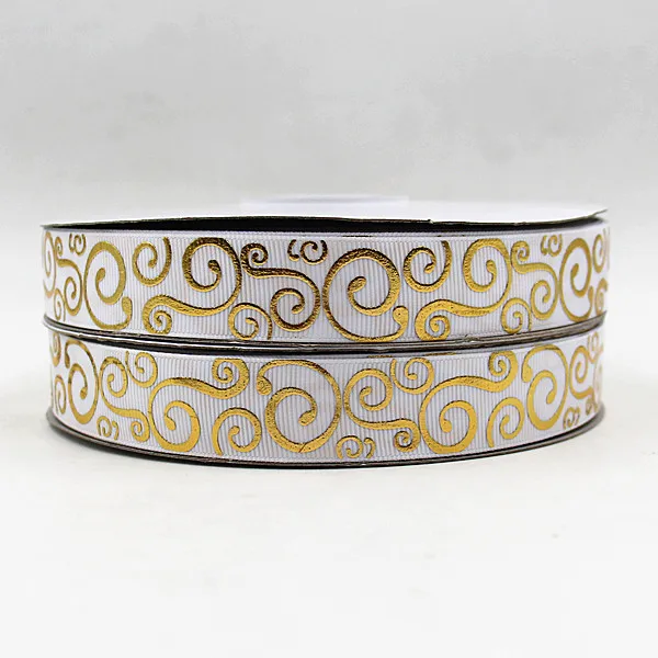 

Q&N ribbon 7/8inch 22mm Gold Swril foil in different color printed grosgrain ribbon 50yds/roll free shipping
