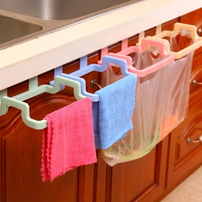 

Portable Kitchen Trash Bag Holder Cupboard Door Back Hanging Trash Rack Cabinets Cloth Rack Towel Rack Kitchen Accessories Tools