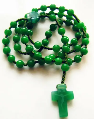 

45cm Rare 6mm Green Jade BEAD Rosary Beads Jesus Cross CRUCIFIX CATHOLIC NECKLACE GIFT