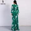 Missord 2022 Summer Deep V Two Split Print Beach Dress Kafftan Long Sleeve Ruffle Seaside Maxi Dress FT9106 ► Photo 3/3