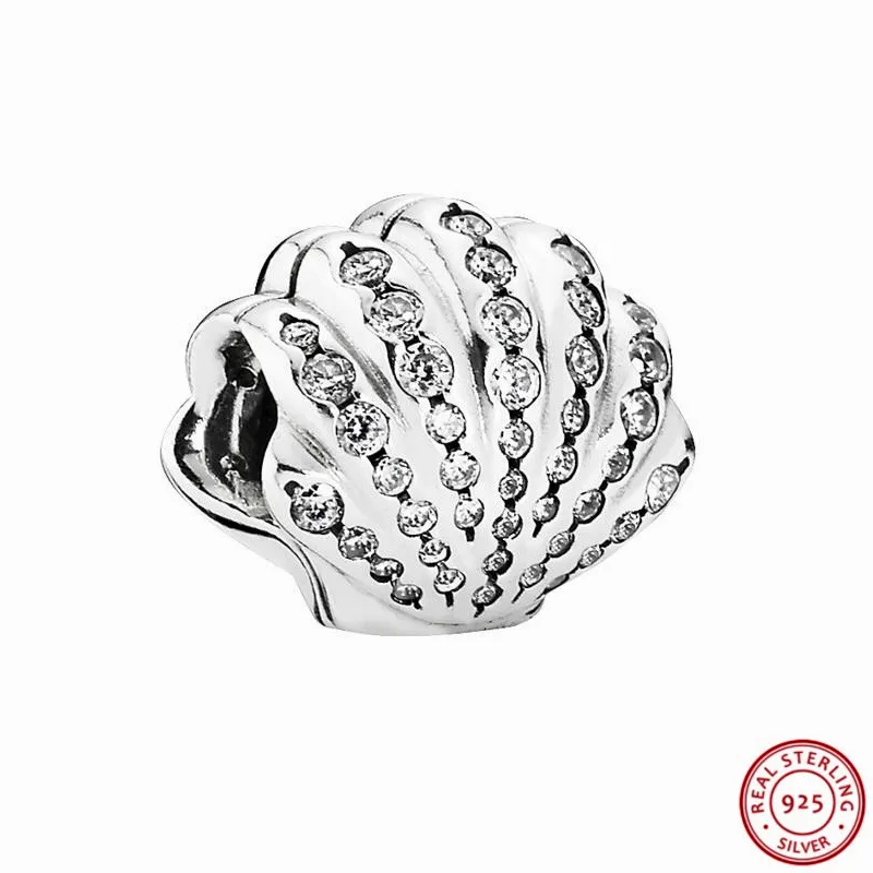 

Popular 925 Sterling Silver Desney Clear CZ Ariel Shell Charm Beads DIY Fit PANDORA Charms for Women Jewelry Making FL184