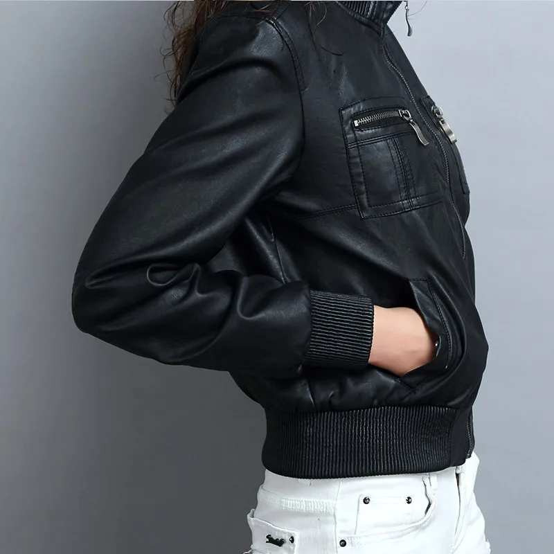 Высокие дизайнерские модные кожаные куртки для женщин, короткая байкерская куртка на молнии, новинка, приталенная мотоциклетная куртка из искусственной кожи пу