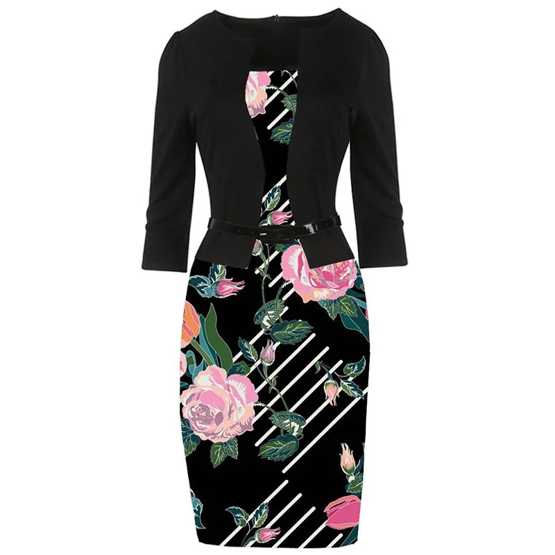 ALABIFU, цельное лоскутное летнее платье с цветочным рисунком, элегантное платье для формальной работы, офиса, платье карандаш размера плюс, бодикон, вечерние платья 5XL