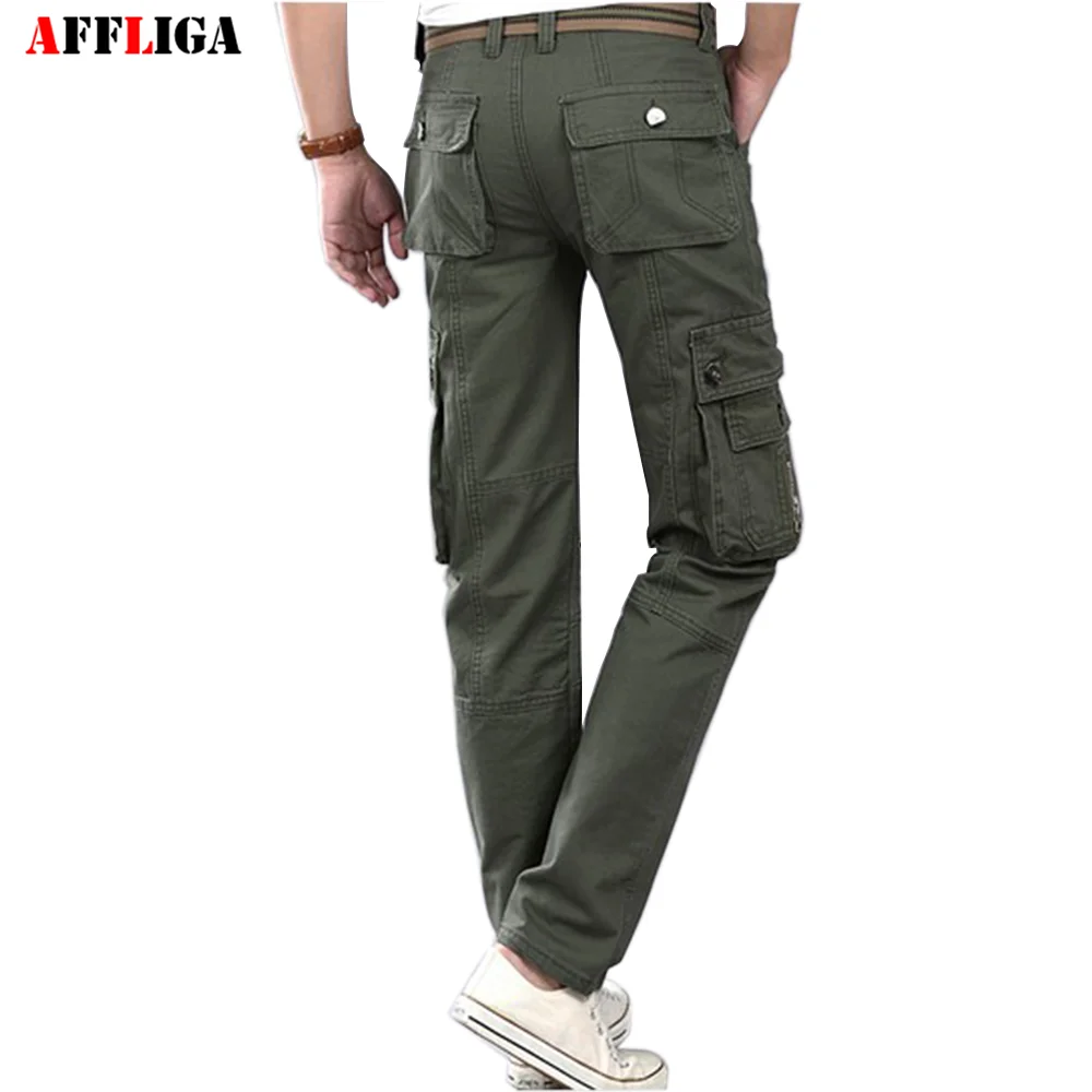 AFFLIGA Brand Clothing Casual 100 Cotton Cargo Pants Men Trousers Slim