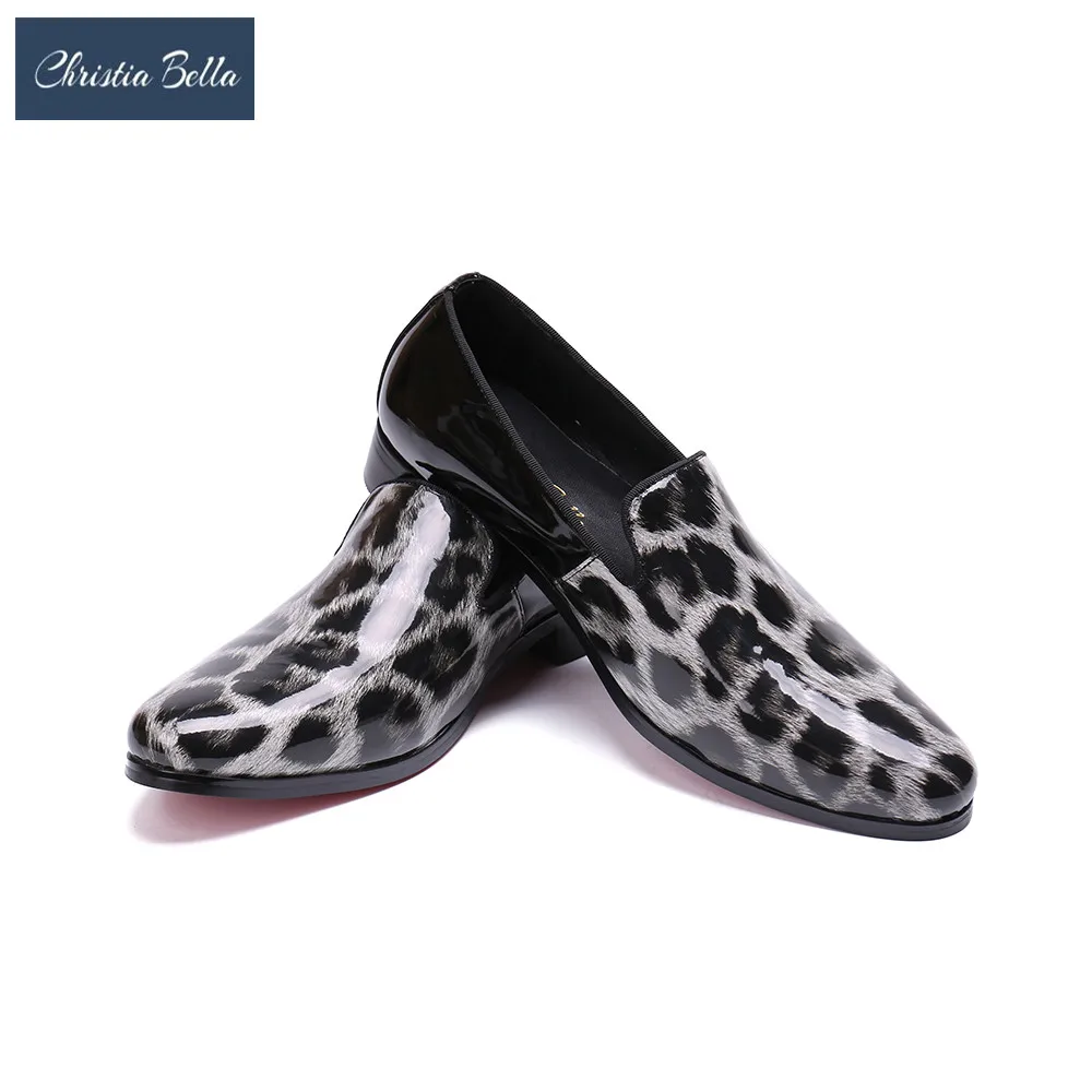 Christia Bella Mens Loafers Leopard Pattern Embossed Leather Casual