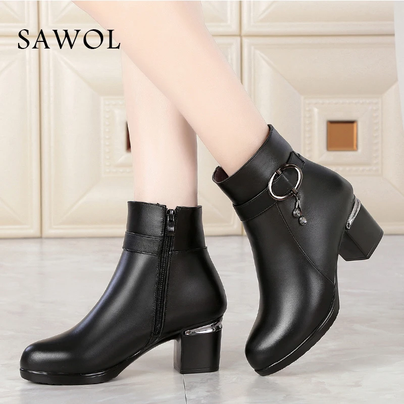 

Women Genuine Leather Women Winter Shoes Natural Wool Boots Ankle Boots Brand Women Shoes Platform High Quality Plush Sawol