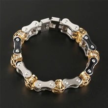 Роскошный панк череп металлический браслет из нержавеющей стали звено цепи браслеты высокого качества крутые Мужские Женские стимпанк ювелирные браслеты