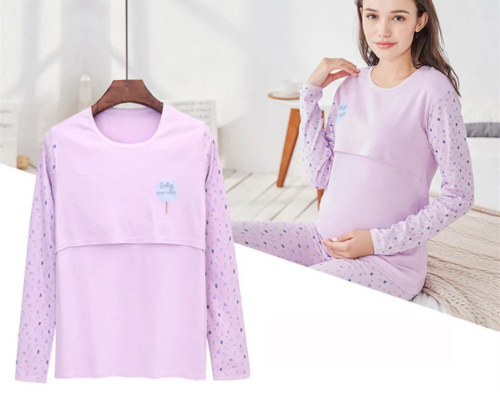 Teenster Maternity Clothes Longsleeve Nursing Top Autumn Spring Breastfeeding Undershirts for Pregnant Women Postpartum Feeding