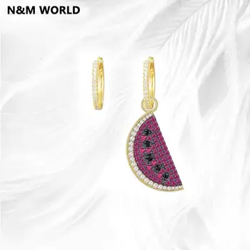 

Jewelry Cubic Zirconia Luxury Brand Yellow Gold Color Asymmetric Fruit Watermelon Earrings For Jewelry Fashion Gift