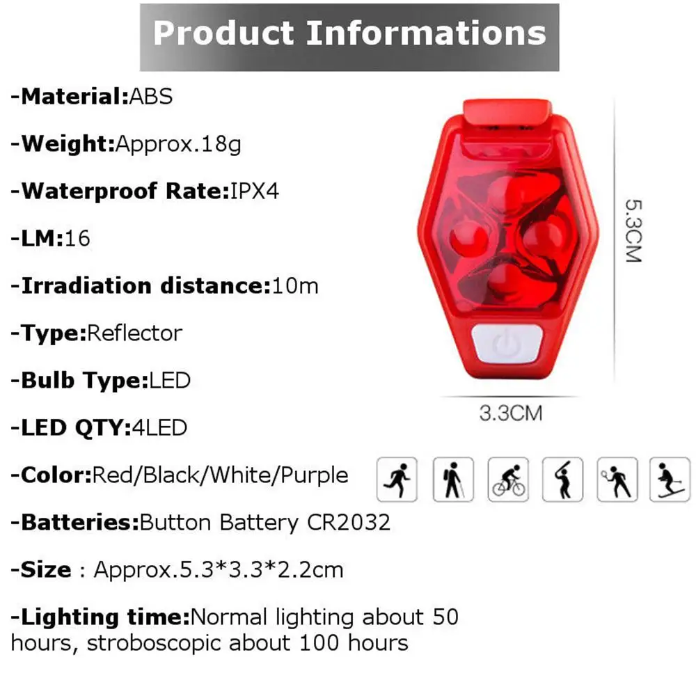 Светодиодный светильник для занятий спортом на открытом воздухе, ночной пробежки, 4 Предупреждение, велосипедные, вечерние, luces bicicleta