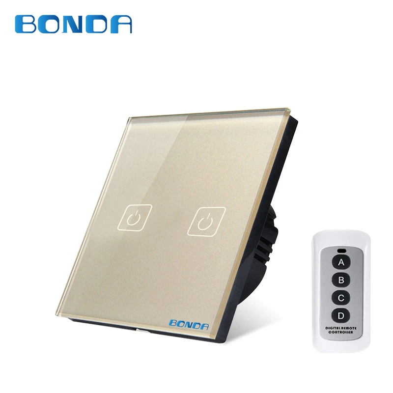 BONDA RF remote control switch EU / UK 1/2/3 Gang golden luxury tempered crystal glass panel with Broadlink rm pro APP Control - Цвет: Switch and remote