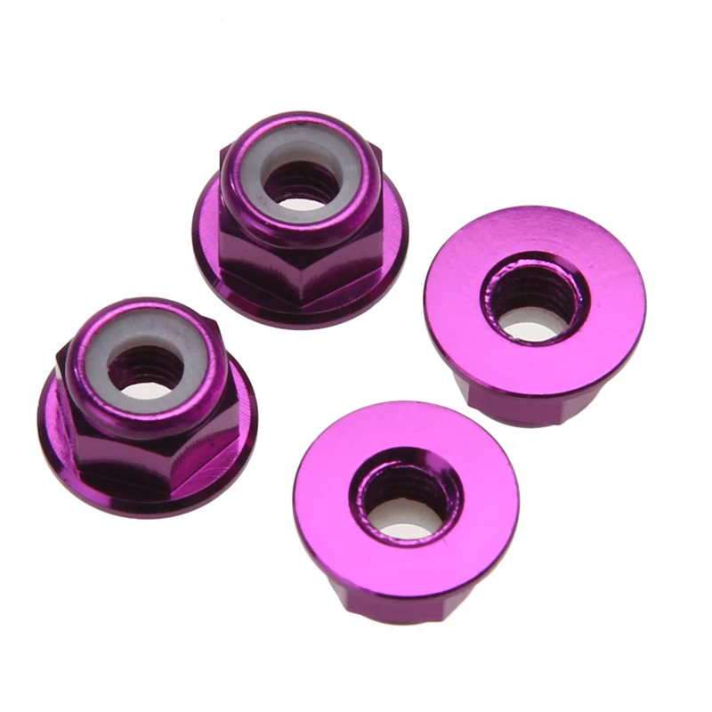 4pcs set 102049 1 10 4WD RC Car Purple Aluminum Nylon Nut M4 02190 Upgrade Parts
