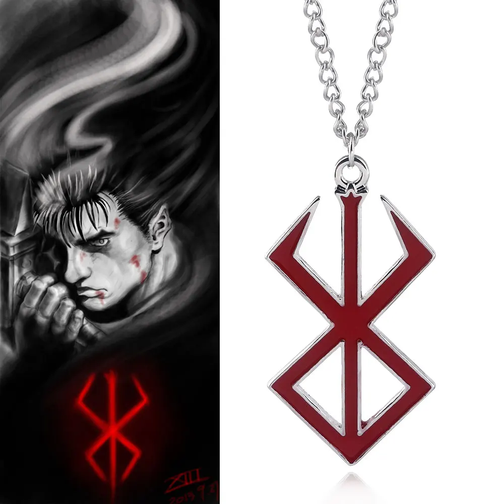 

Berserk Charms Necklace Guts Sword Red Logo Pendant Necklace The Mad Warrior Of Norse Viking Mythology Choker Keyring Jewelry