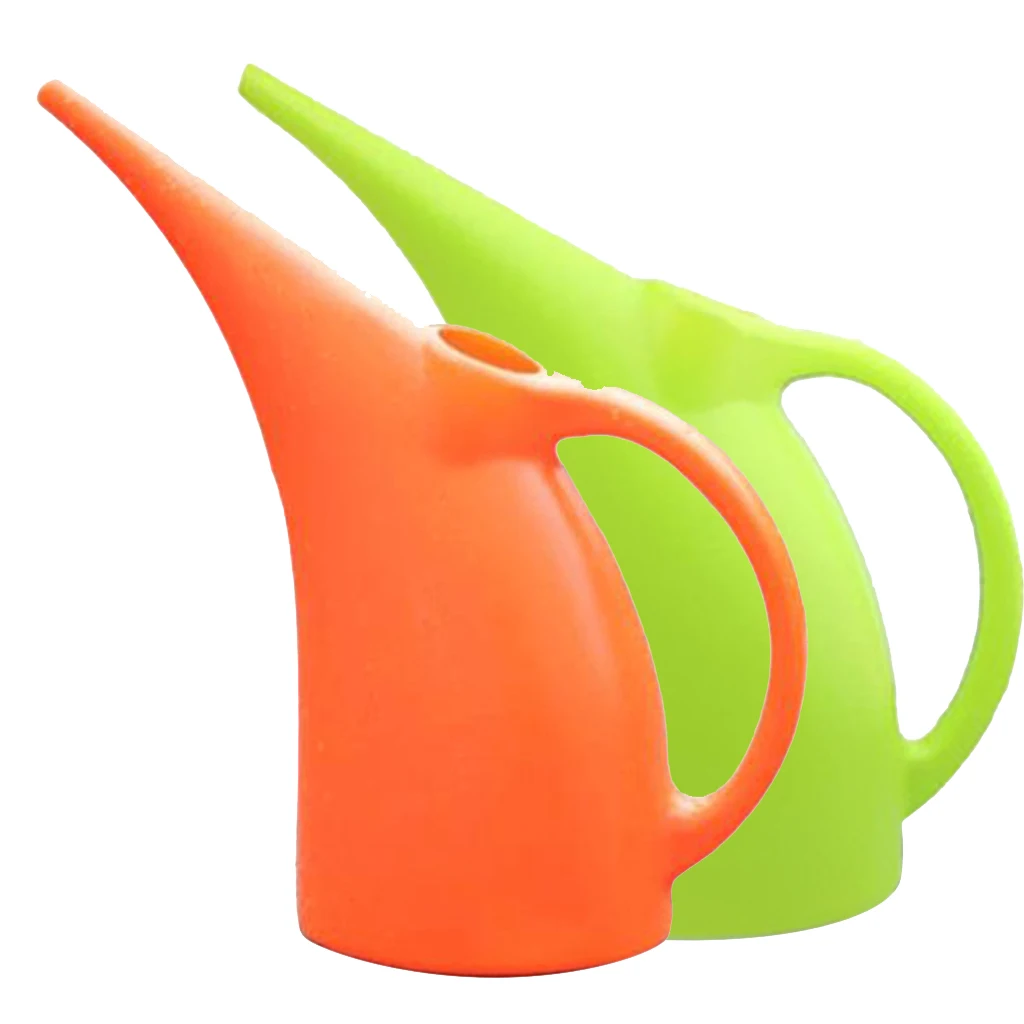 2Pcs Lightweight Watering Can Garden Plants Indoor Outdoor 2L Orange&Green