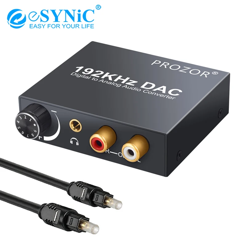 

192kHz 24bit DAC Converter With Volume Control Digital Optical Coaxial Toslink to Analog Stereo L/R RCA 3.5mm Jack Audio Adapter