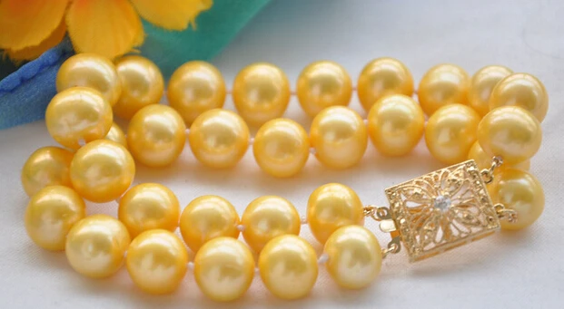 

00795 A++ 2row 8" 12mm ROUND GOLDEN FRESHWATER PEARL BRACELET