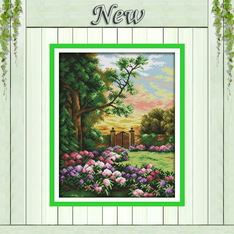 

The Garden Comer home decor painting pattern printed on canvas DMC 14CT 11CT Cross Stitch chinese Needlework kits Embroidery Set