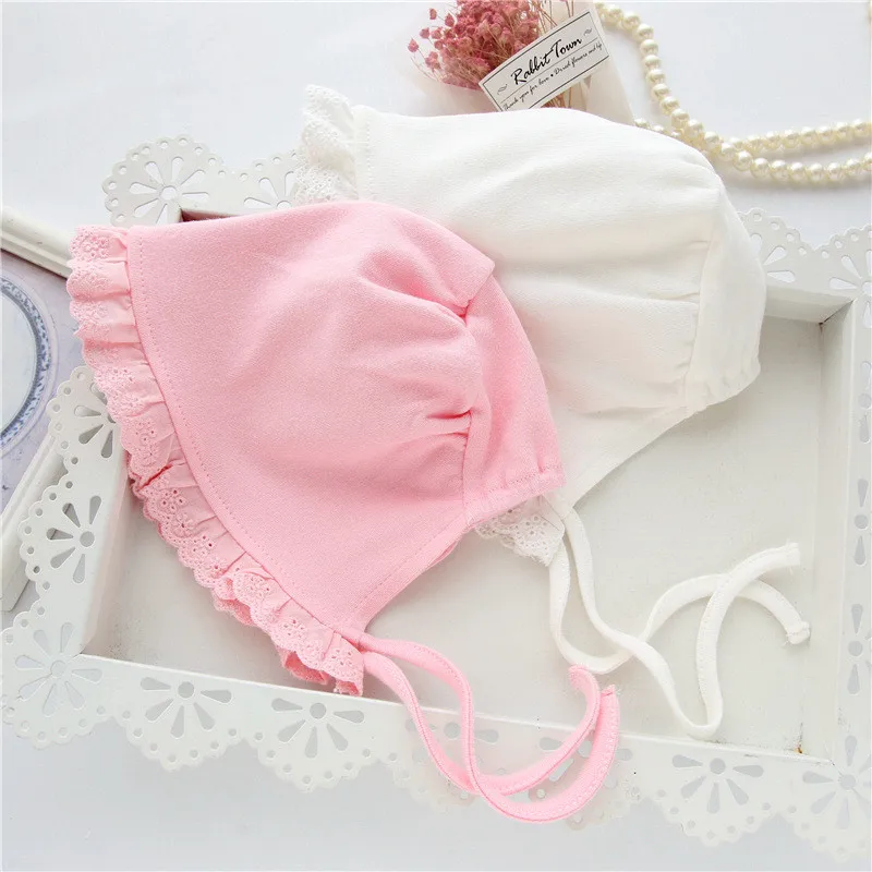 

Autumn Baby Girls Hat Cotton Girl Lace Hat Pink White Soft Cap For Infant Adjustable Princess Newborn Baby Cloth Accessories