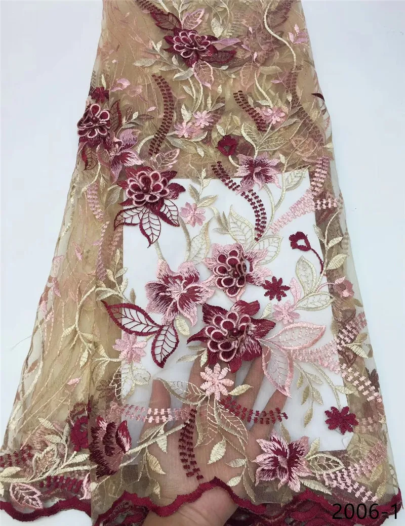 

African Tulle Lace Fabric 2019 3D Flowers French Lace Fabric High Quality With Beads Nigerian Embroidery Tulle French Lace 2006