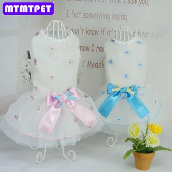 

MTMTPET 2017 new Spring summer Pet dog cats Plum blossom princess skirt Teddy dog chiffon bow dress S M L XL Free shipping