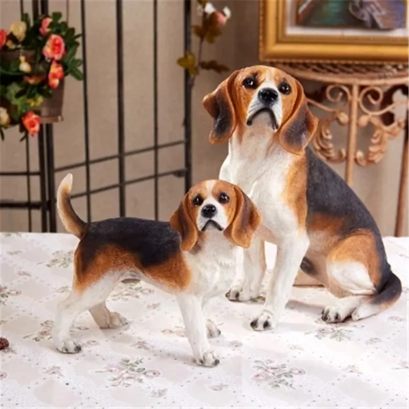 

11'' Animal Simulation Cute Puppy Statue Beagle Lucky Dog Home Decor Resin Action Figure Collectible Model Toy BOX P960