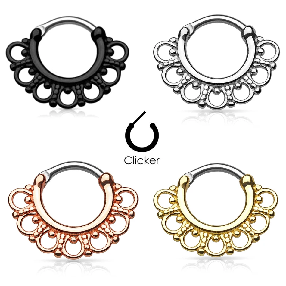 

1PC Tribal Fan Circles Titanium Septum Nose Rings Clicker Stud Piercing Ear Hanger Septum Clicker Rings 16G Fashion Body Jewelry