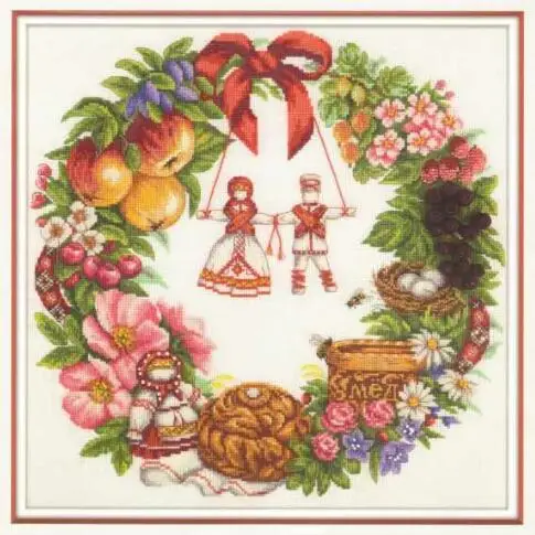 cs-2791 Cross Stitch Kit Fruitfulness Wreath Fruits and Flower Harvest Men and Woman