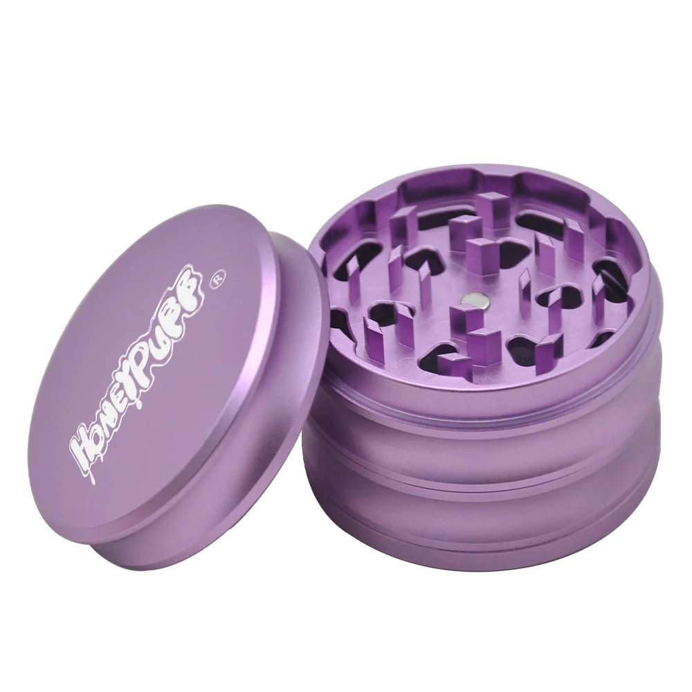 

HONEYPUFF Aircraft Aluminum Sifter Smoking Herb Grinder 63MM 4 Piece Sharp Teeth Metal Tobacco Herb Grinder with Pollen Catcher