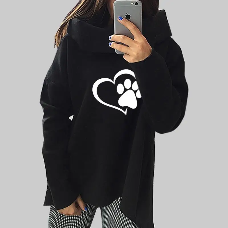 

animal cat dog 2018 Women Winter Hoodies Scarf Collar Long Sleeve Fashion Casual Autumn Sweatshirts Rough Pullovers