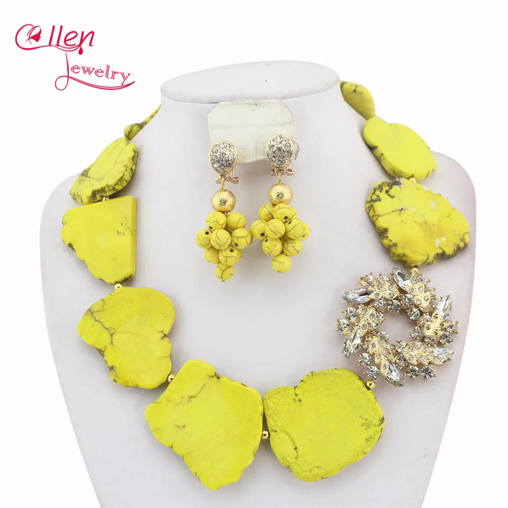 

Yellow African hot Jewelry Set Nigerian African Wedding Beads Jewelry Set hot Beads Necklace Set W7563