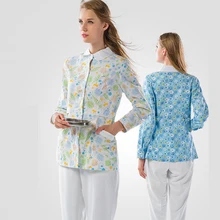 Женская униформа с принтом для кормления, куртка для стоматолога, медицинская одежда или пальто доктора, цветочный кукольный воротник, длинные рукава, косметолога