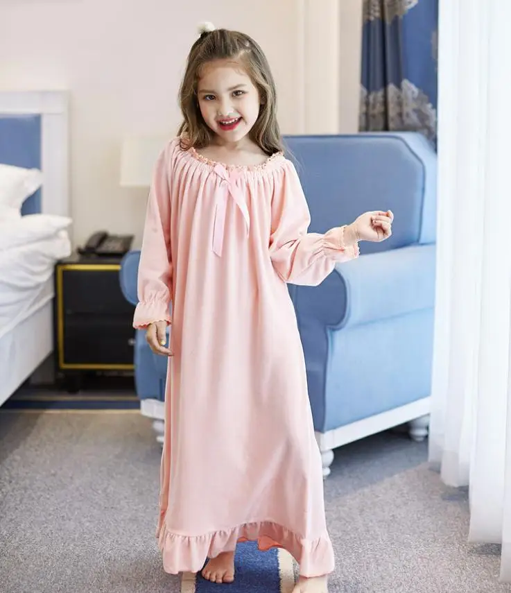 Весенняя детская ночная рубашка одежда для маленьких девочек детская одежда для сна из золотого бархата винтажная Домашняя одежда принцессы пижама с длинными рукавами Y338 - Цвет: pink