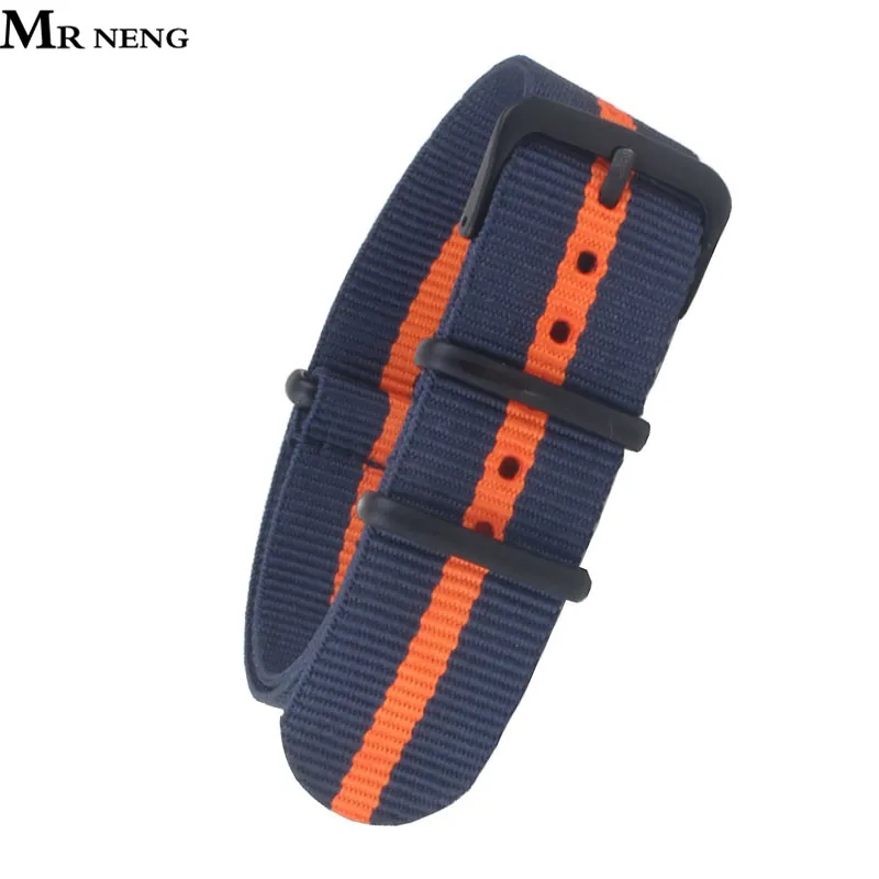 

MR NENG Brand For PVD Nylon NATO Watchband Watch Band 18mm 20mm 22mm Black Stainless Steel Buckle For Belt
