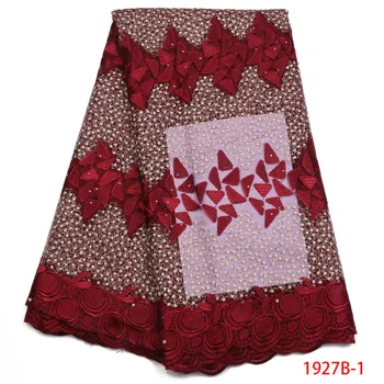 

African Beautiful Embroidered Lace Fabric For Wedding Dress 2018 Latest Nigeria African Tulle Lace Fabric With Stones QF1927B