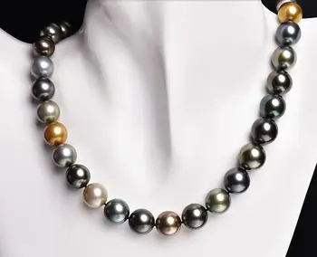 

AAA11-12mm tahitian round multicolor pearl necklace 18inch 925s kkk