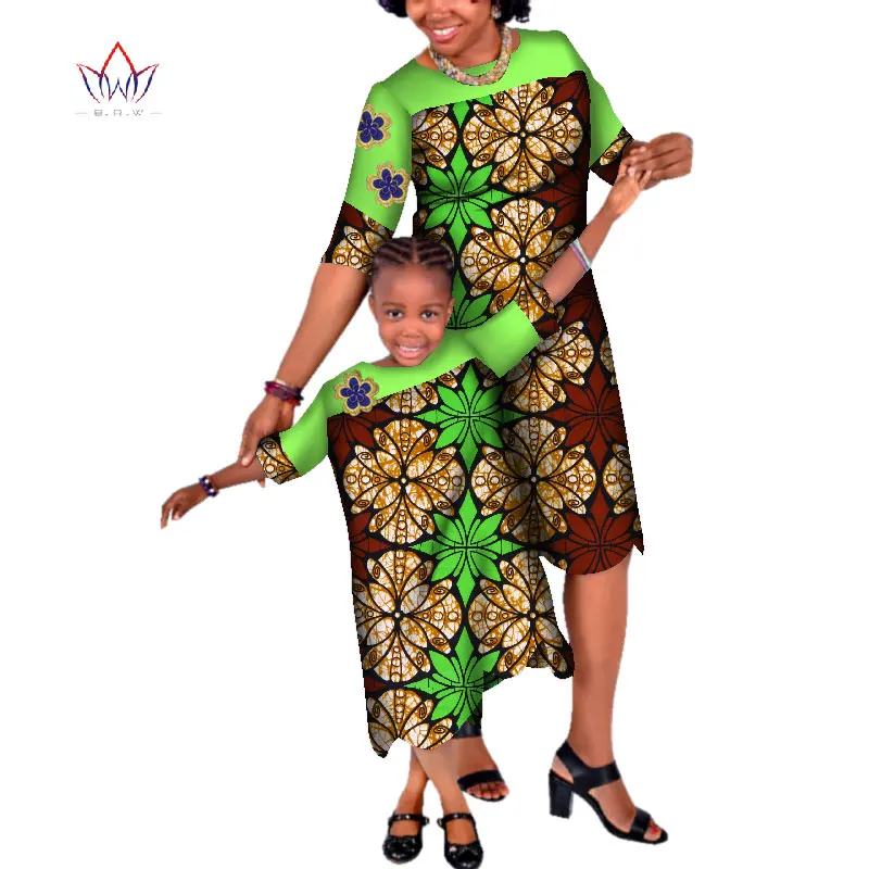 Новый 2 платье для Семья Базен Riche лоскутное аппликация свободное платье в африканском стиле платье для мамы и дочки Дашики Африканский