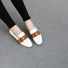 Европейский Простой дизайн застежка без каблука обувь на каблуке Женские Ретро кожа лианы дамы два способа носить Мокасины Обувь sapato