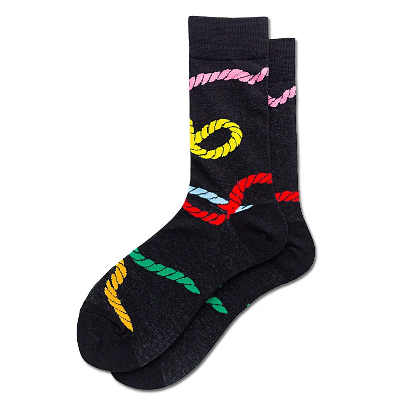 Мужские носки из чесаного хлопка в стиле Харадзюку, цветные, веселые, с медведем, рыбкой, длинные, теплые, нарядные носки для мужчин - Цвет: C18