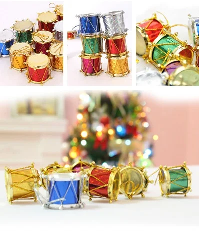 12pcs Mini Drum Pendant 2.5cm Christmas Tree Hanging Decor Mixed Color  Xmas Festival Decoration Ornaments  Gift For Kids