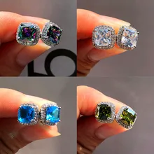 Милые женские серьги с кристаллами и цирконием, модные 925 пробы серебряные серьги «Радуга», винтажные Двойные серьги-гвоздики для женщин