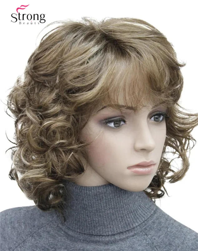 Women's Short Curly Heat Resistant Synthetic Mix Brown Blonde Hair Wigs (2)