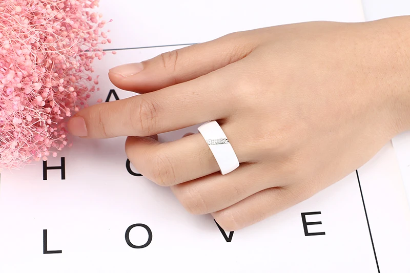 Новинка, 6 мм, 8 мм, черный, белый, розовый цвет, один слэш, Кристальные керамические кольца для женщин, обручальное кольцо, обручальное кольцо, подарки для матери, ювелирные изделия