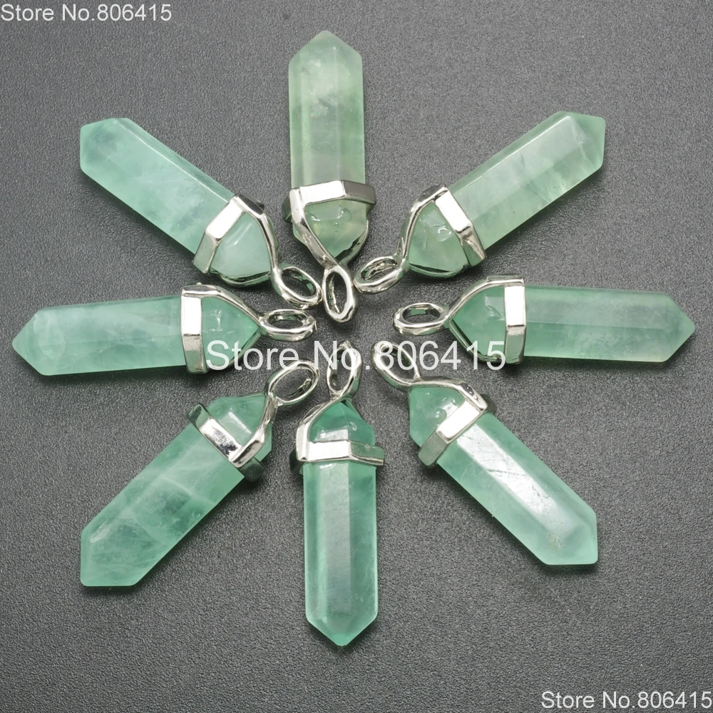

Natural Green Fluorite Gems Stones Hexagonal Crystal Pointed Healing Reiki Chakra Pendant Beads Necklaces Earrings 10Pcs/Pack