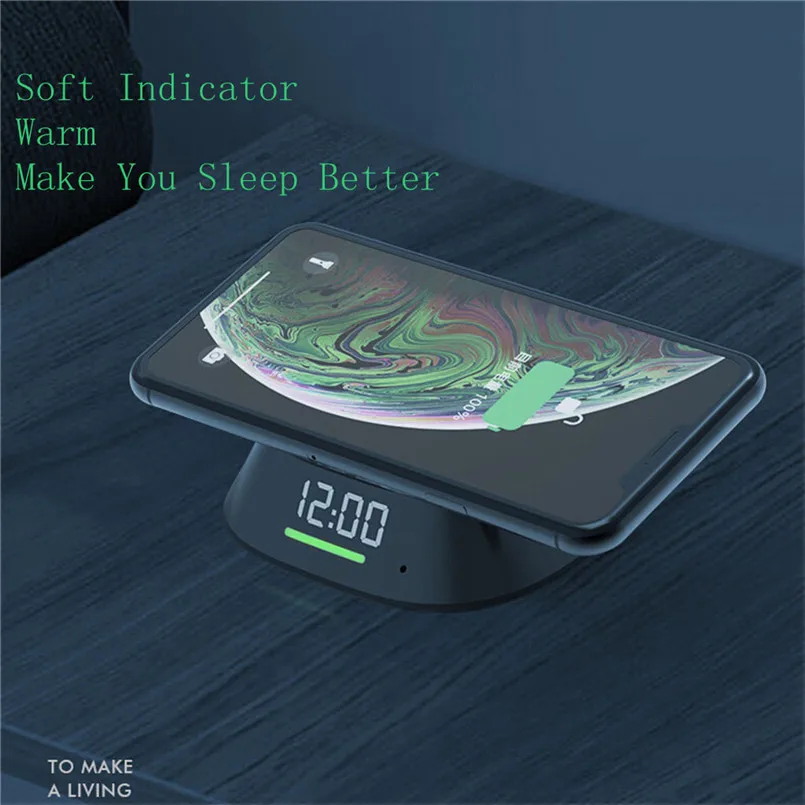 Qi 5W 10W Wireless Charger Fast Pad Charging Base LED Clock For IPhone Xs For Samsung S10 Wireless Charger 40MAY0107