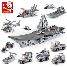 Sluban 0537 1001 шт 9в1 Военная серия, армейский военный корабль, авианосец, блоки для детей, подарки, игрушки для детей