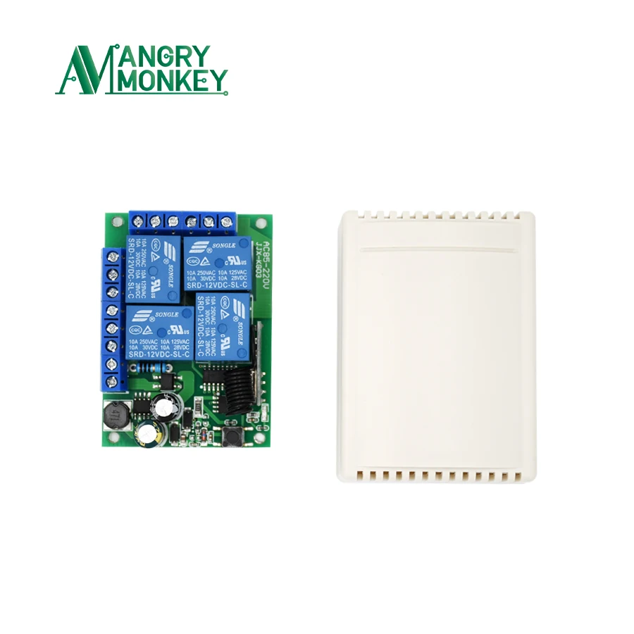 Angry monkey 433 МГц пульт дистанционного управления беспроводной переключатель AC 85V~ 250V 220V 4 CH релейный модуль приемника и 2 шт. 433Mhz управление